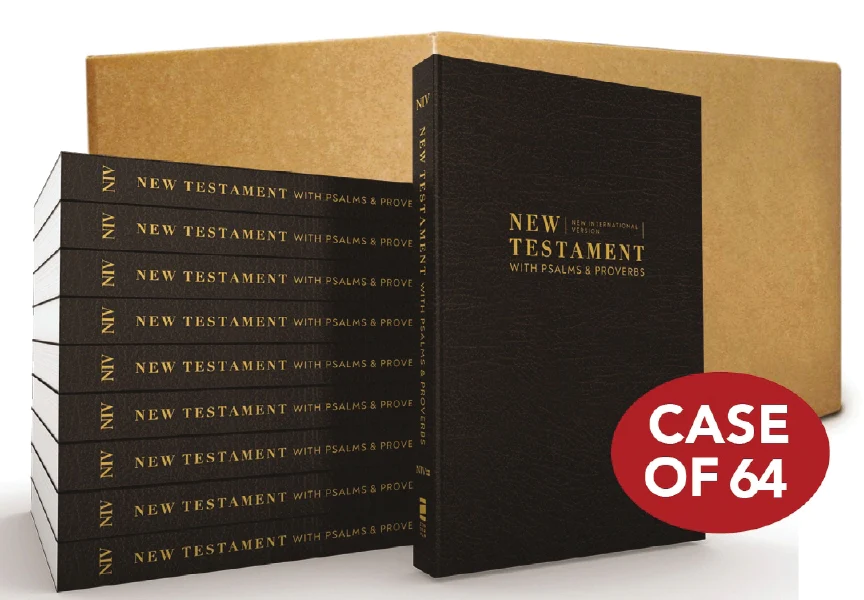 NIV, NEW TESTAMENT WITH PSALMS AND PROVERBS, POCKET-SIZED, PAPERBACK, BLACK, CASE OF 64, COMFORT PRINT