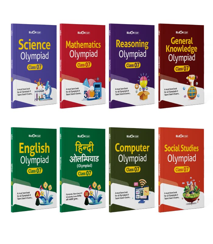 Bloom CAP Olympiad Science, Social Studies, Mathematics, Reasoning, English, General Knowledge, Hindi, Computer Class 7 (Set of 8 books)