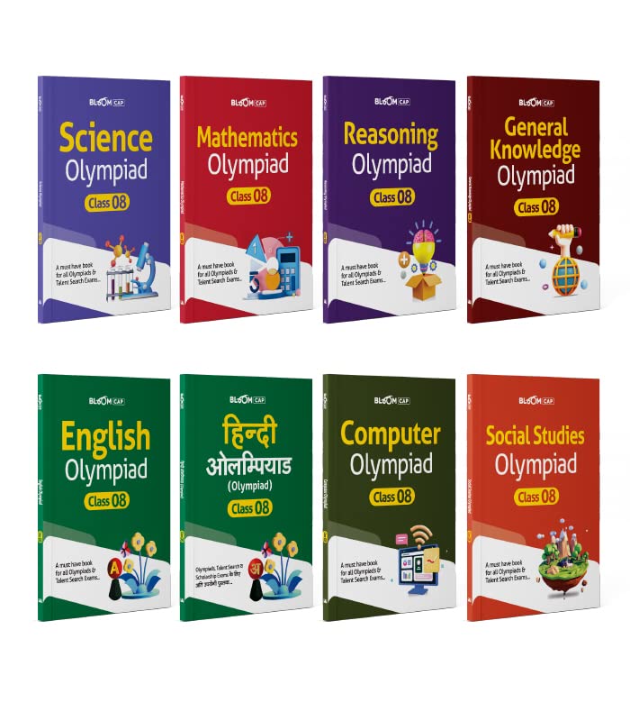 Bloom CAP Olympiad Science, Social Studies, Mathematics, Reasoning, English, General Knowledge, Hindi, Computer Class 8 (Set of 8 books)